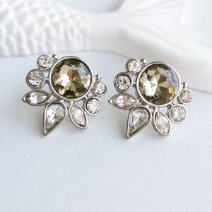 LAUREN Silver Tone Crystal Cluster Stud Earrings